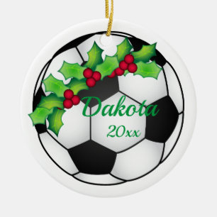 Ornamento navideño de fútbol personalizado blanco 