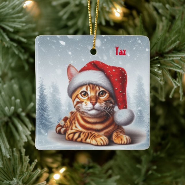 Ornamento navideño de gato bengalí naranja (Árbol)