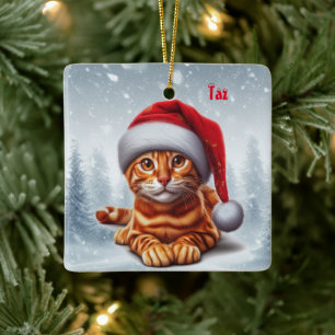 Ornamento navideño de gato bengalí naranja