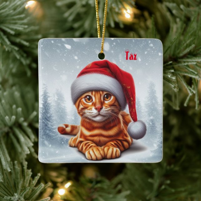 Ornamento navideño de gato bengalí naranja (Árbol)