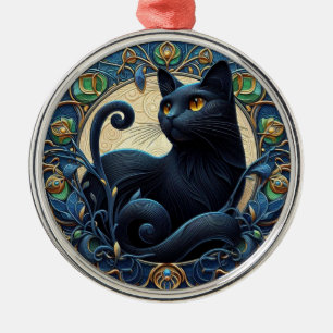 Ornamento navideño de gato negro de Art Nouveau