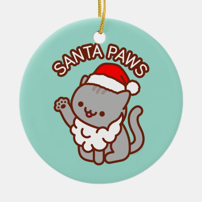 Ornamento navideño de gato - "Santa Paws" (Frente)