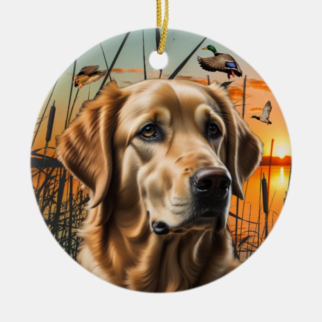 Ornamento navideño de Golden Retriever (Frente)
