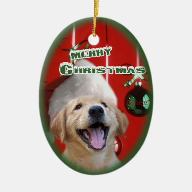 Ornamento navideño de Golden Retriever (Frente)