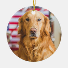 Ornamento navideño de Golden Retriever Añadir tu f
