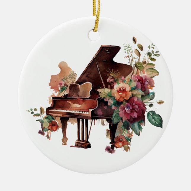 Ornamento navideño de Grand Piano y Floral (Frente)
