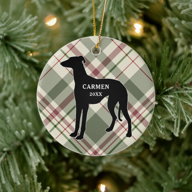 Ornamento navideño de Greyhound Plaid (Árbol)