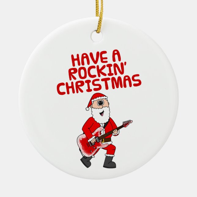 Ornamento navideño de guitarra eléctrica de Santa  (Frente)
