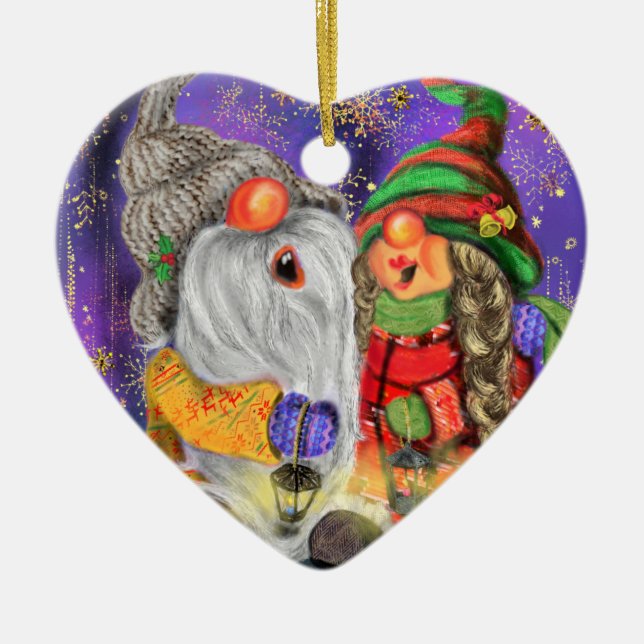 Ornamento navideño de Happy Couple Gnome (Frente)