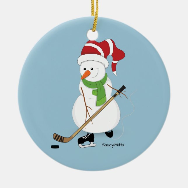 Ornamento navideño de hockey Snowman (Frente)