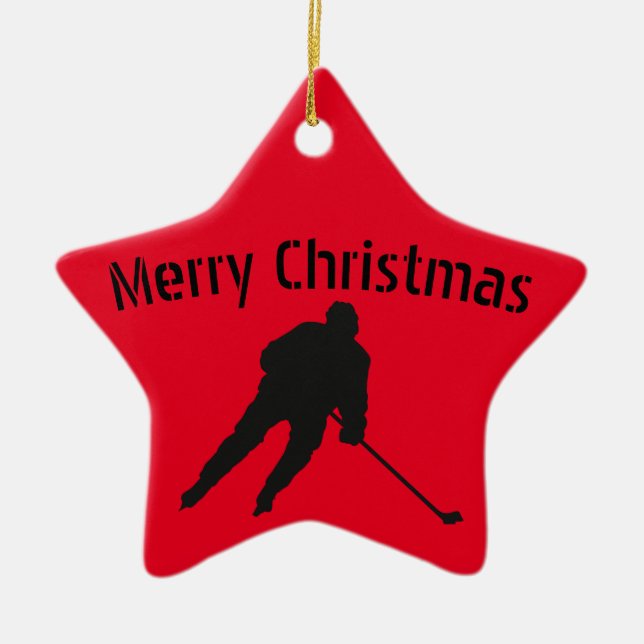 Ornamento navideño de hockey sobre hielo - negro j (Frente)