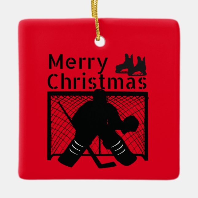 Ornamento navideño de hockey sobre hielo - negro r (Anverso)