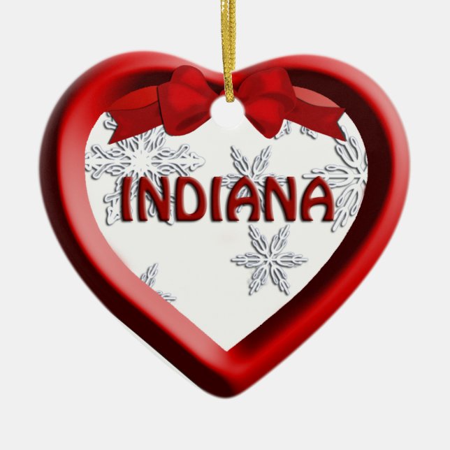 Ornamento navideño de Indiana Snowflake Heart (Frente)