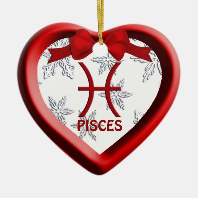 Ornamento navideño de invierno de Pisces Red Heart (Frente)