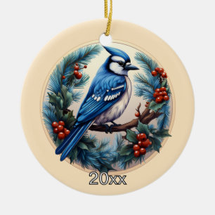 Ornamento navideño de Jay azul personalizado