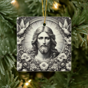 Ornamento navideño de Jesús Etched Art