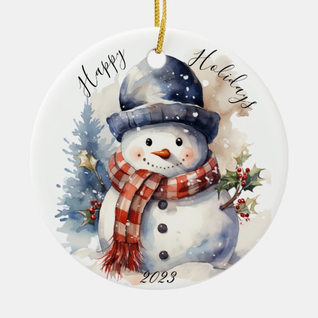 Ornamento navideño de jolly Navidades Snowman (Frente)