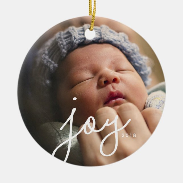 Ornamento navideño de Joy Photo Personalizado (Frente)