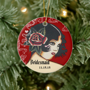 Ornamento navideño de la Boda del vino de la dama 