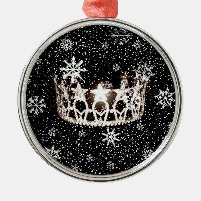 Ornamento navideño de la corona de plata de Miss E (Frente)