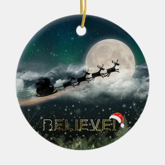 Ornamento navideño de la equitación de Santa Claus (Frente)