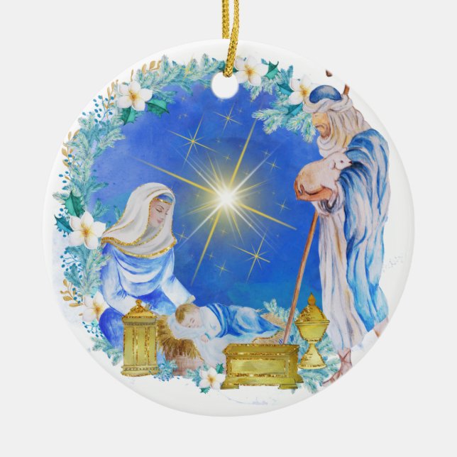 Ornamento navideño de la escena de la natividad (Frente)