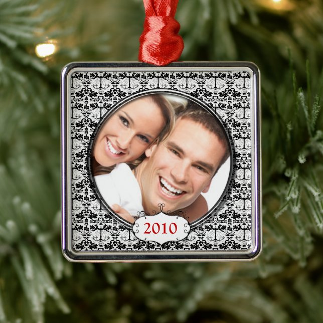 Ornamento navideño de la foto de Damask en Black C (Árbol)