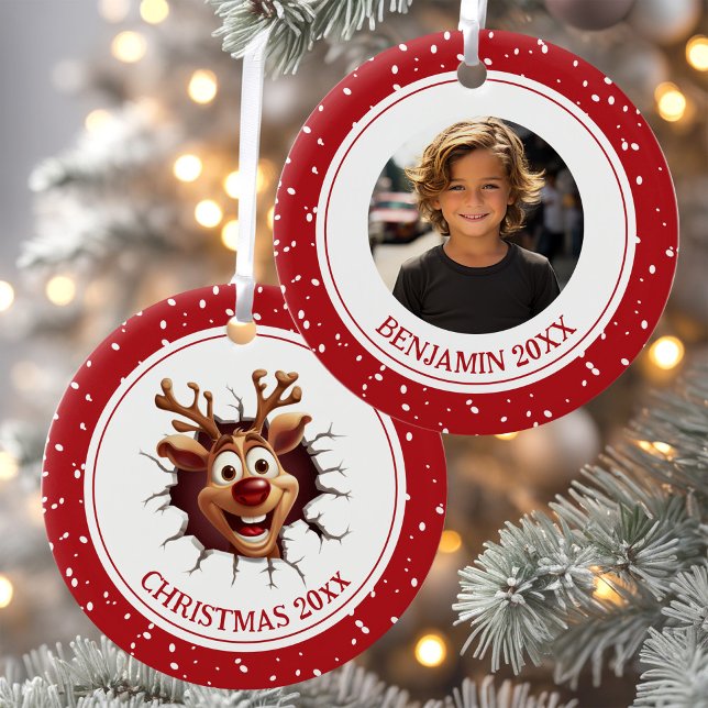 Ornamento navideño de la foto de renos de Rudolph  (Funny Rudolph Reindeer Photo Christmas Ornament)