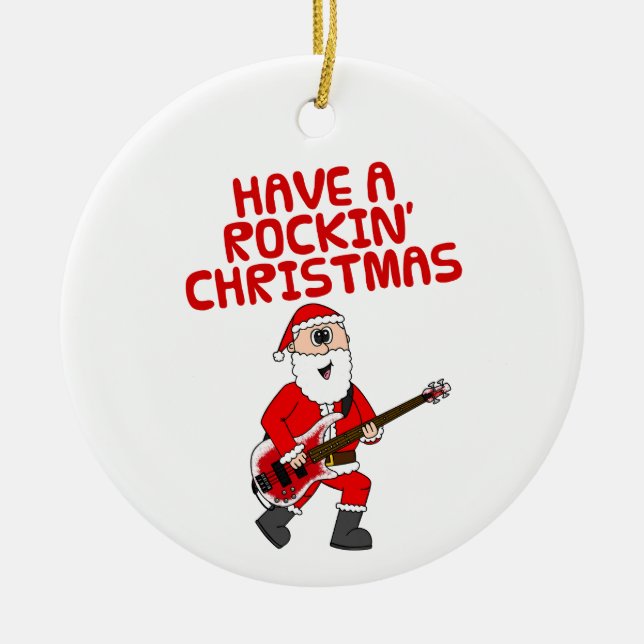 Ornamento navideño de la guitarra de Santa Bass (Frente)