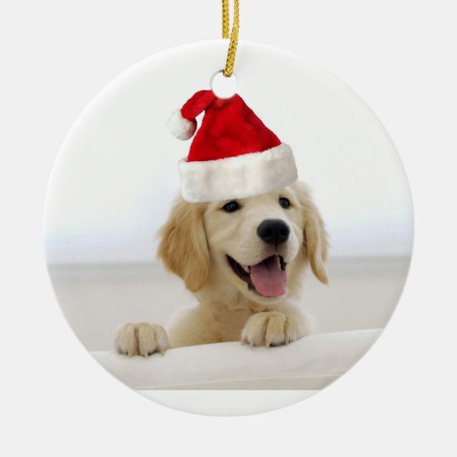 Ornamento navideño de la Navidad de Golden Retriev (Frente)