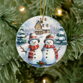 Ornamento navideño de la pareja de Snowman