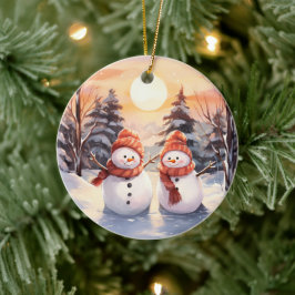 Ornamento navideño de la pareja de Snowman de colo