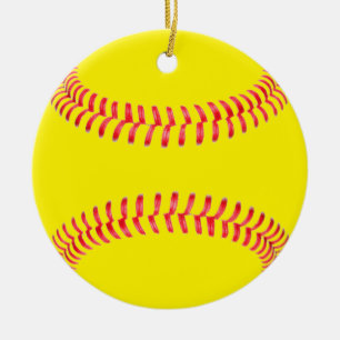 Ornamento navideño de la ronda del softball amaril