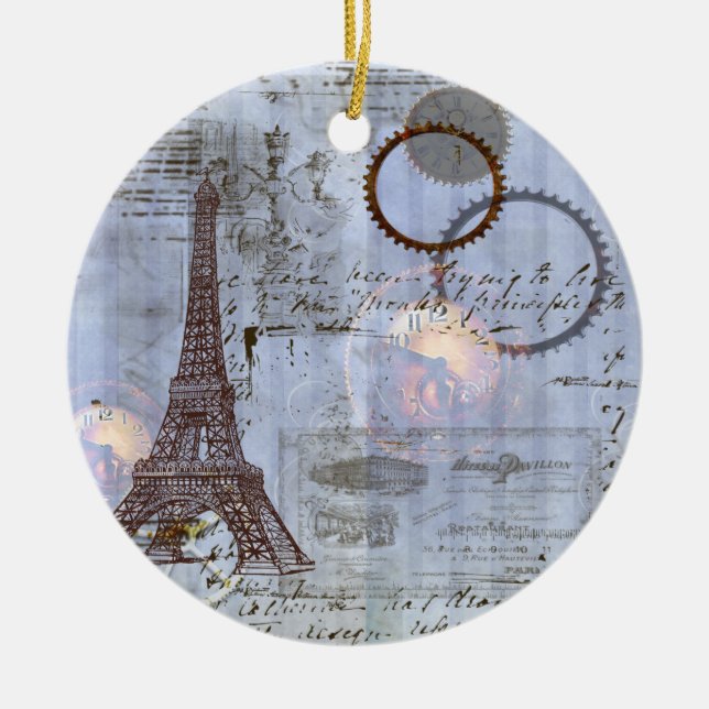 Ornamento navideño de la Torre Eiffel Steampunk (Frente)