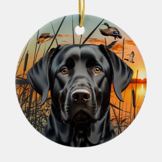 Ornamento navideño de Labrador negro recuperador (Frente)