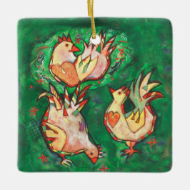 Ornamento navideño de las tres gallinas francesas