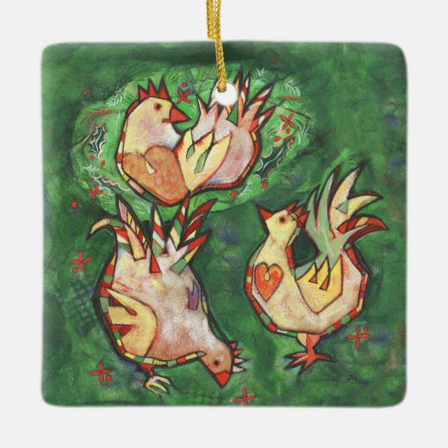 Ornamento navideño de las tres gallinas francesas (Anverso)