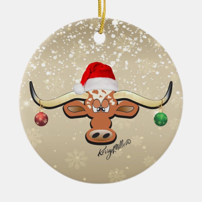 Ornamento navideño de Longhorn Steer (Frente)