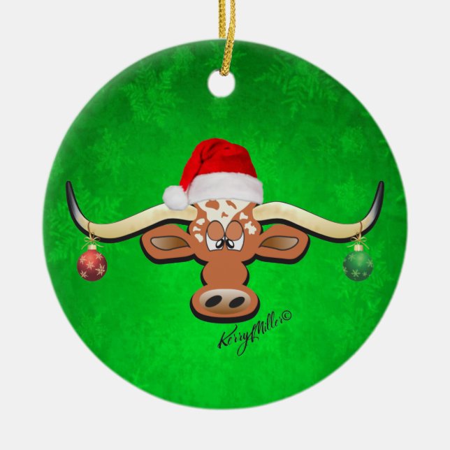 Ornamento navideño de Longhorn Steer (Frente)