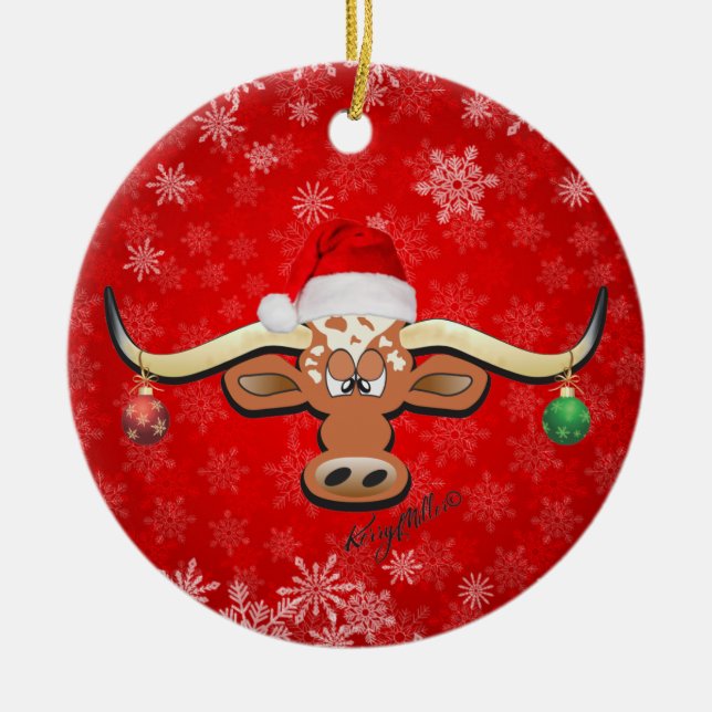 Ornamento navideño de Longhorn Steer (Frente)