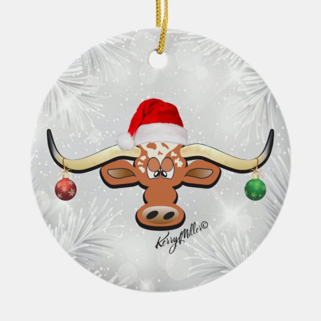 Ornamento navideño de Longhorn Steer (Frente)
