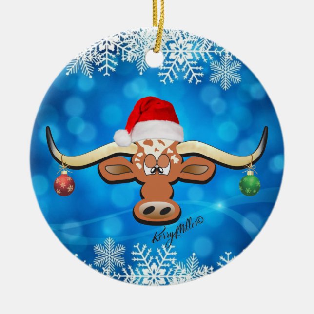 Ornamento navideño de Longhorn Steer (Frente)
