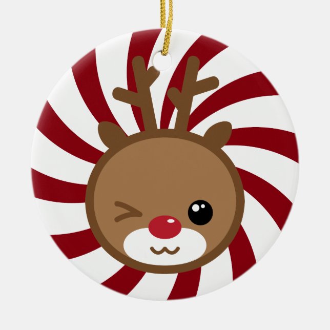 Ornamento navideño de los renos de Kawaii (Frente)