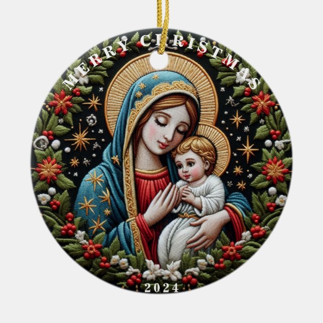 Ornamento navideño de María y el Niño Jesús (Frente)