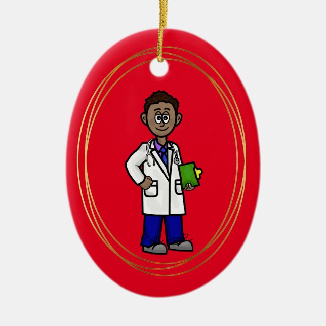 Ornamento navideño de Médica negro masculino (Frente)