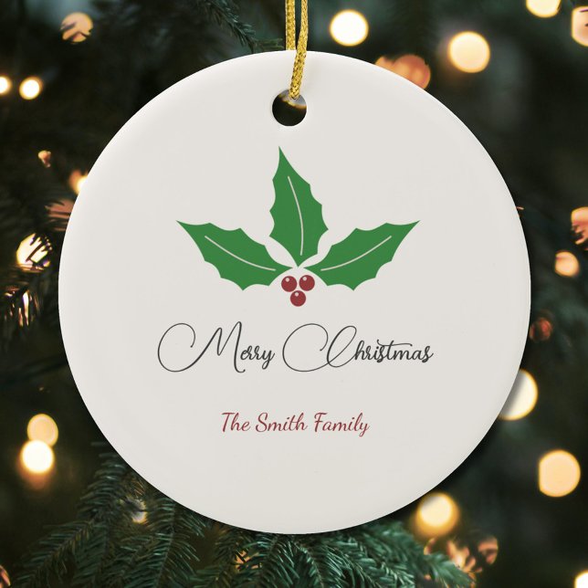 Ornamento navideño de navidad Holly Merry (Holiday Holly Merry Christmas Ornament)