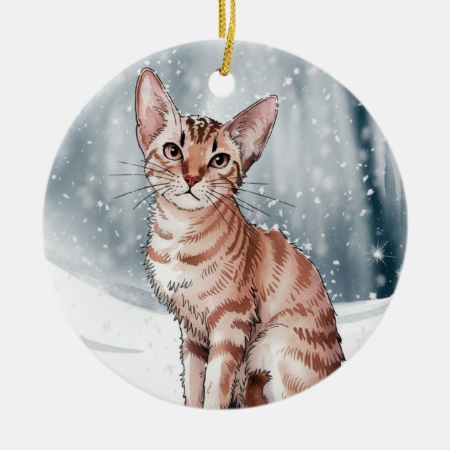 Ornamento navideño de Navidades del círculo gato a (Frente)