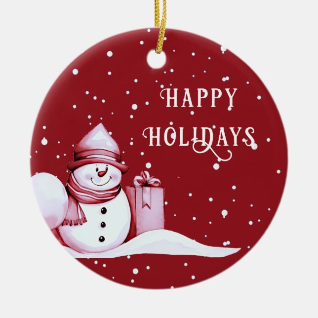 Ornamento navideño de Navidades nevados rojo (Frente)