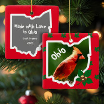 Ornamento navideño de Ohio con cardenales y toros