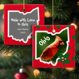 Ornamento navideño de Ohio con cardenales y toros